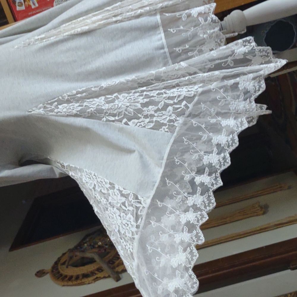 Women's Heather grey lace floral panels asymmetrical soft stretch material LG ?